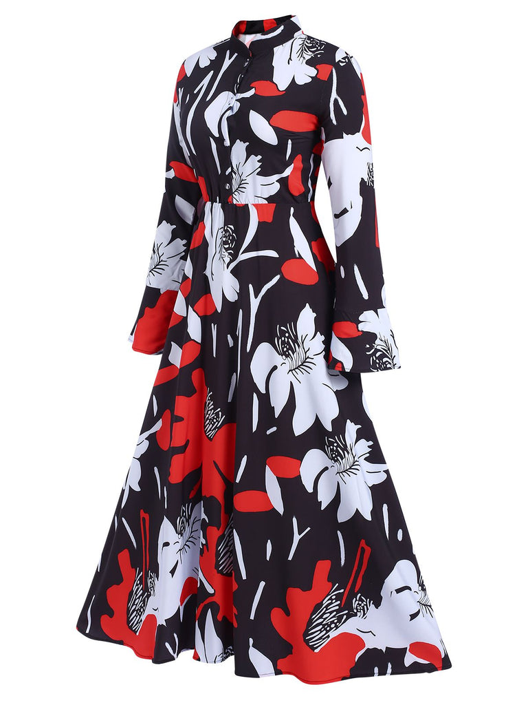 This Multicolor 1940s Round Neck Floral A-Line Dress wraps her in 1940s elegance, one twirl at a time