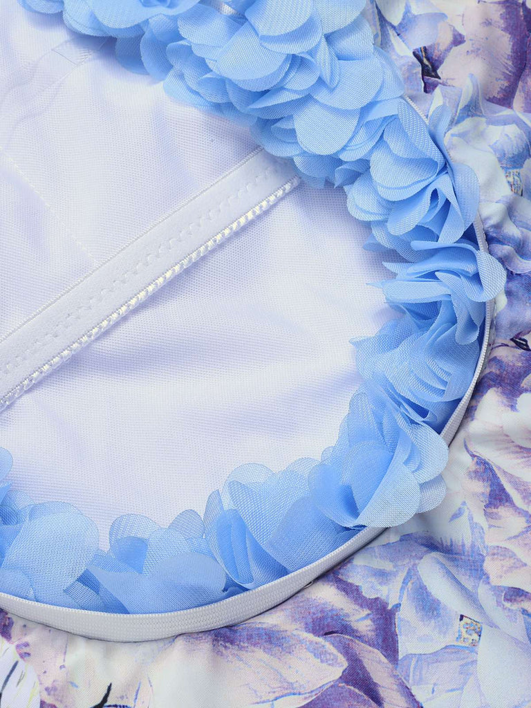 Multicolor 1950s 3D-Flowers Spaghetti Straps Swimsuit, vintage swimsuit, pin-up swimwear - perfect for women who love vintage and retro fashion