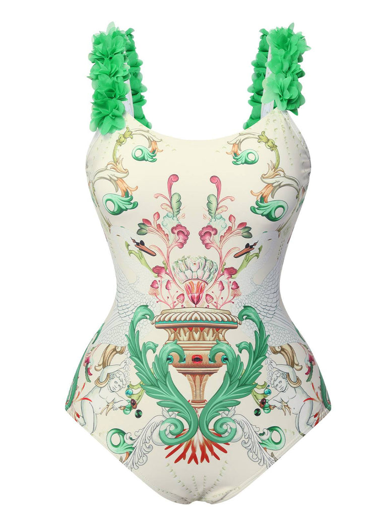 Multicolor 1950s 3D-Flowers Spaghetti Straps Swimsuit, vintage swimsuit, pin-up swimwear - perfect for women who love vintage and retro fashion