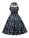 Multicolor 1950s Bird Halter Neck Belted Dress - vintage dress, retro fashion, rockabilly