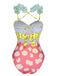 Multicolor 1950s Cartoon Patchwork Swimsuit, vintage swimsuit, pin-up swimwear - perfect for women who love vintage and retro fashion