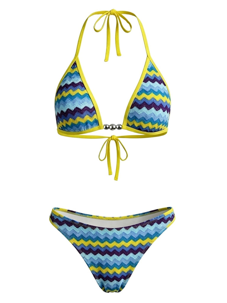 Multicolor-1950s-Chevron-Pearl-Triangle-Bikini-Set, vintage, retro, swimwear