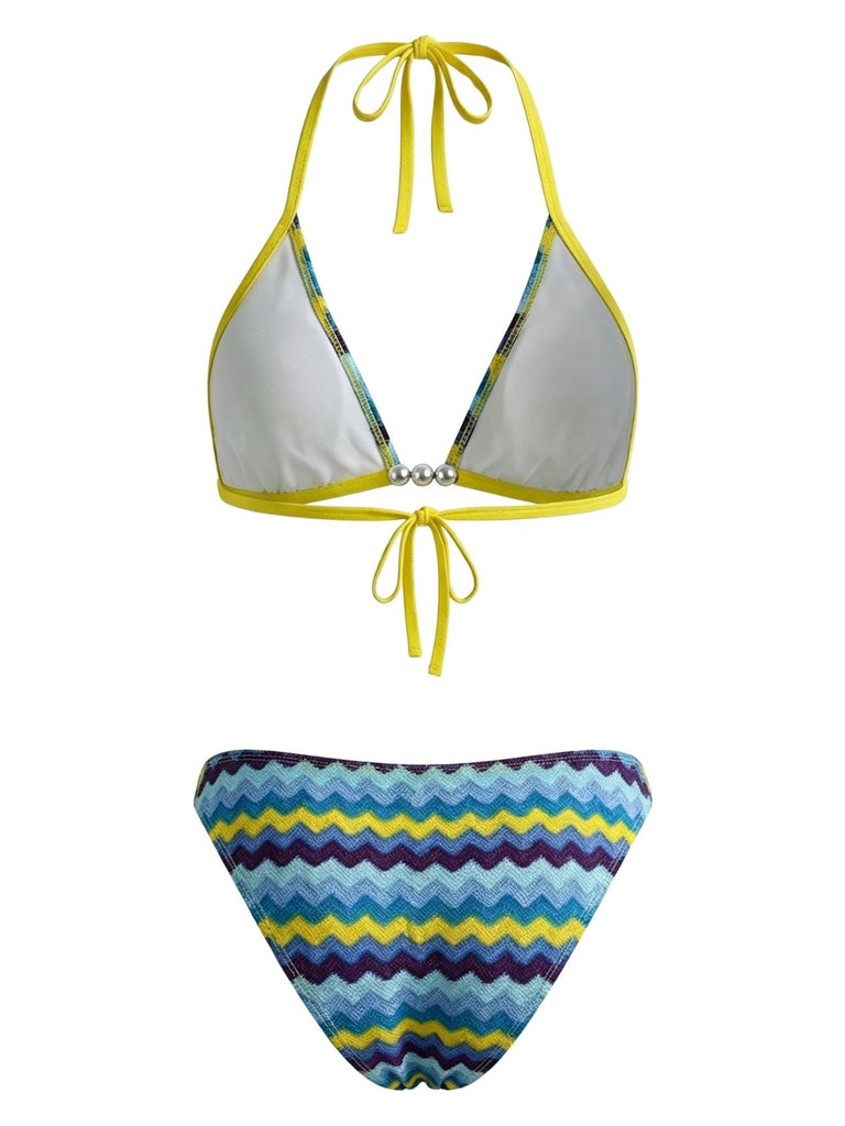 Multicolor-1950s-Chevron-Pearl-Triangle-Bikini-Set, vintage, retro, swimwear