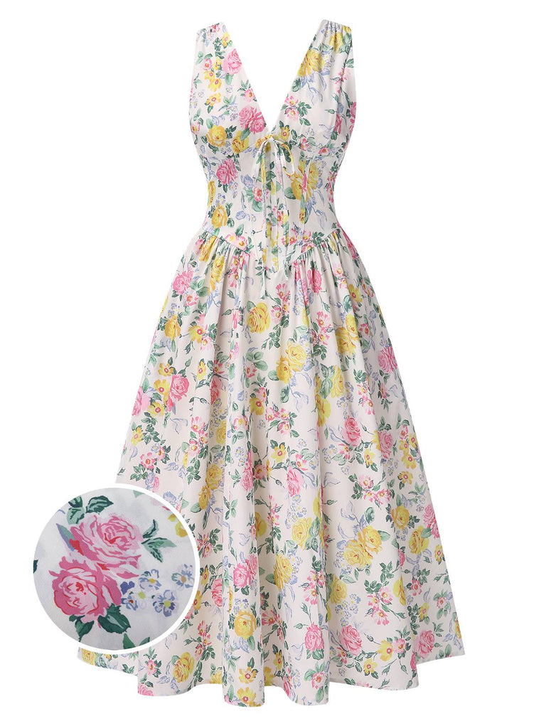 1950s Deep VNeck Antique Floral | 1950s | vintage dress, retro fashion