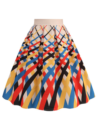 She sways in this Multicolor 1950s Diagonal Plaid Swing Skirt and it's pure 1950s magic