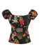 She pairs this Multicolor 1950s Floral U-Neck Cap Top with confidence and 1950s charm
