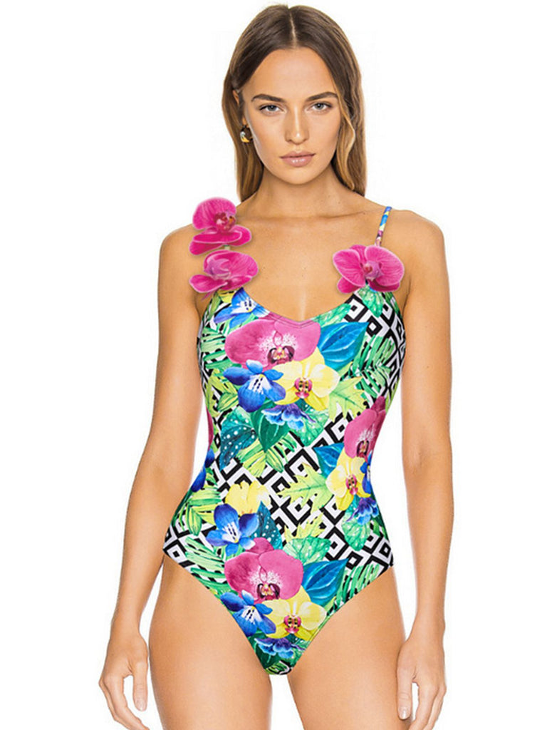 [Pre-Sale] Multicolor 1950s Halter Artificial Flowers Swimsuit, vintage swimsuit, pin-up swimwear - perfect for women who love vintage and retro fashion