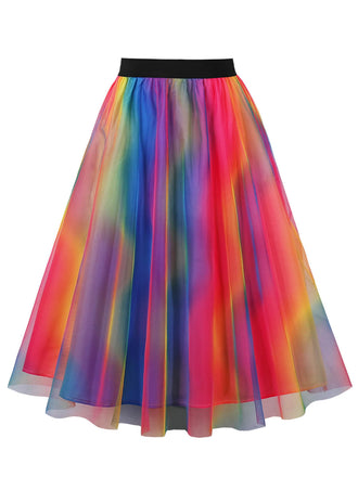 She sways in this Multicolor 1950s Indistinct Swing Mesh Skirt and it's pure 1950s magic