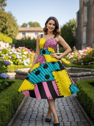 Multicolor 1950s Nightmare Before Christmas Sally Colorblock Dress, vintage dress, retro fashion, rockabilly, pin-up fashion - perfect for women who love vintage and retro fashion