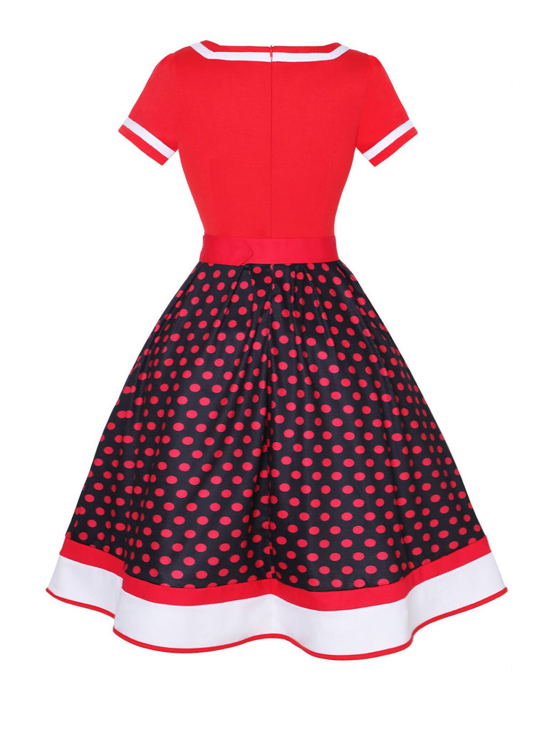Multicolor 1950s Polka Dots Patchwork Belted Dress — vintage elegance for the modern woman