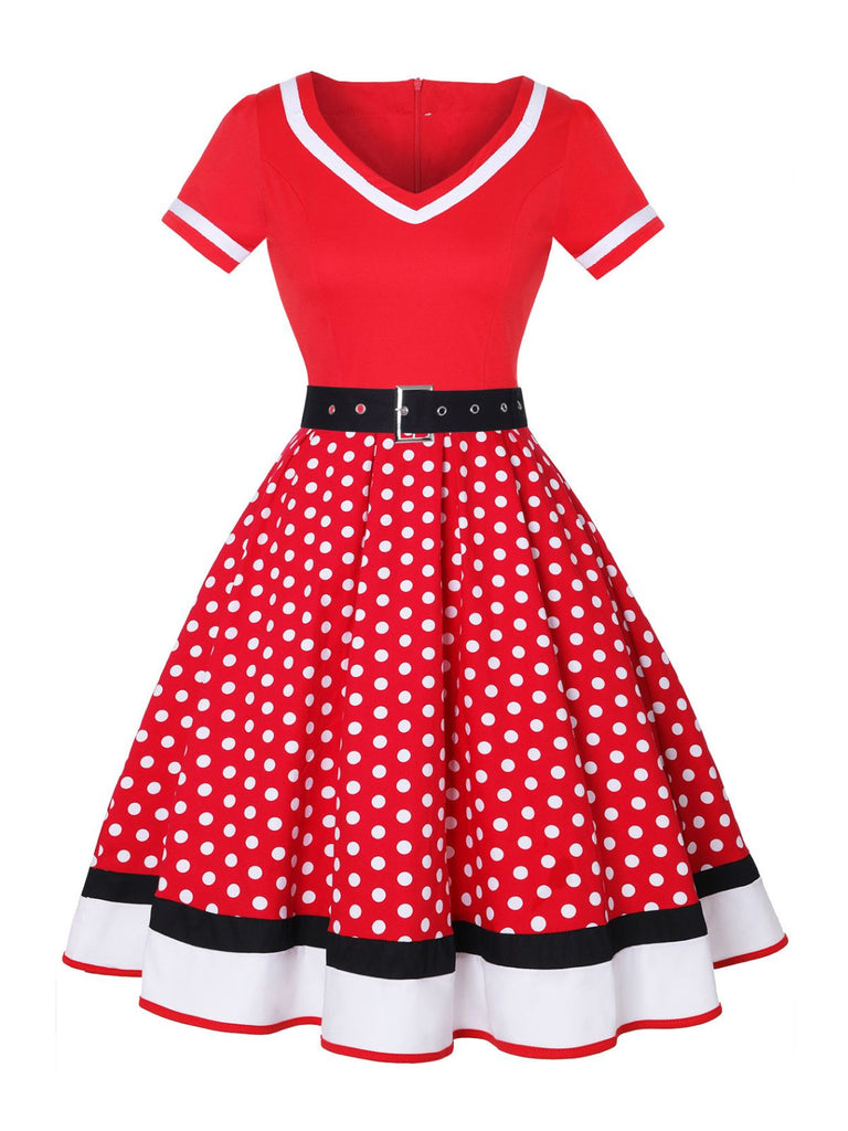 Multicolor 1950s Polka Dots Patchwork Belted Dress: timeless style reimagined