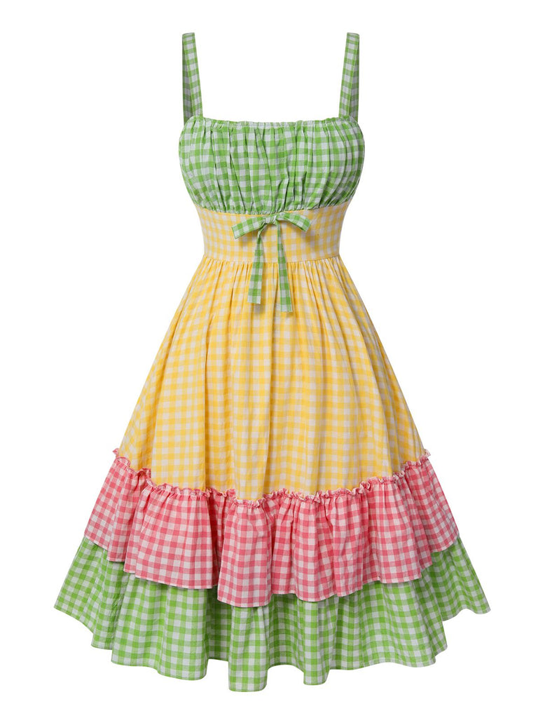 Multicolor 1950s Pure Cotton Straps Plaid Dress, vintage dress, retro fashion, rockabilly, pin-up fashion - perfect for women who love vintage and retro fashion