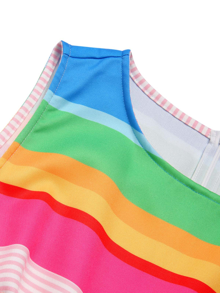 maje dresses Pride Outfits Rainbow Striped Sleeveless Swing Dress Pink