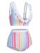 Multicolor 1950s Rainbow Stripes Swimsuit, vintage swimsuit, pin-up swimwear - perfect for women who love vintage and retro fashion