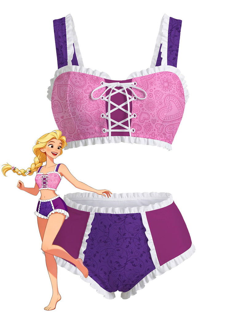 Multicolor 1950s Rapunzel Princess Swimsuit - vintage swimsuit, pin-up style