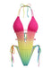 Multicolor 1950s Ruched Gradient Beach One-Piece Swimsuit
