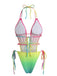Multicolor 1950s Ruched Gradient Beach One-Piece Swimsuit