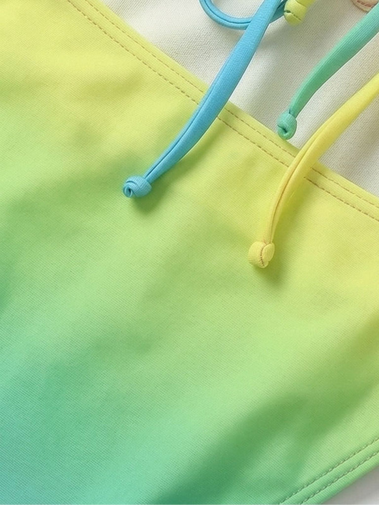 Multicolor 1950s Ruched Gradient Beach One-Piece Swimsuit