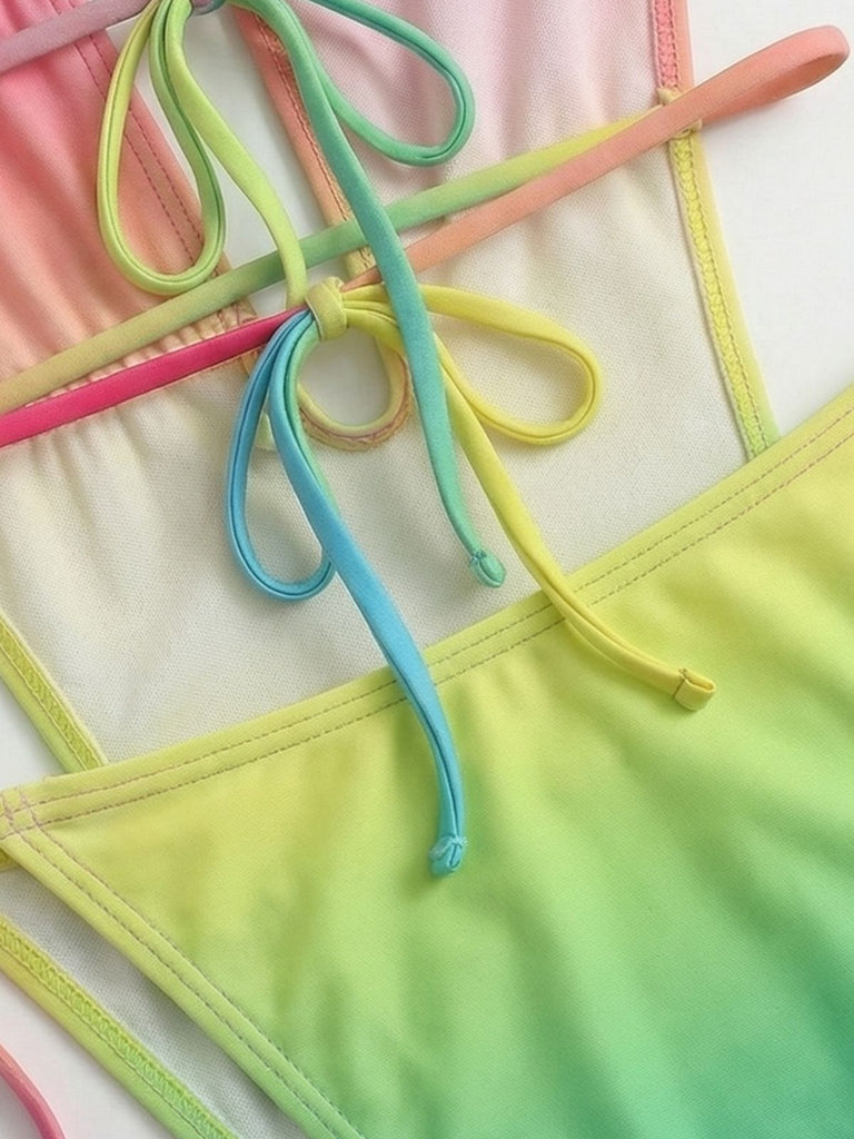 Multicolor 1950s Ruched Gradient Beach One-Piece Swimsuit