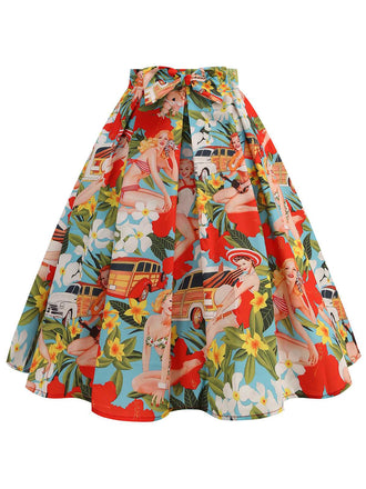 She sways in this Multicolor 1950s Vintage Painting Swing Skirt and it's pure 1950s magic