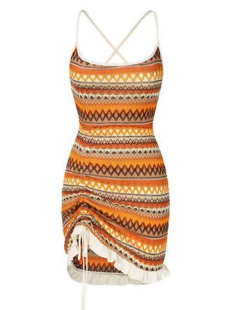 She slips into this 1960s Bohemian Drawstring Knit Straps Dress and suddenly it's a 1960s daydream
