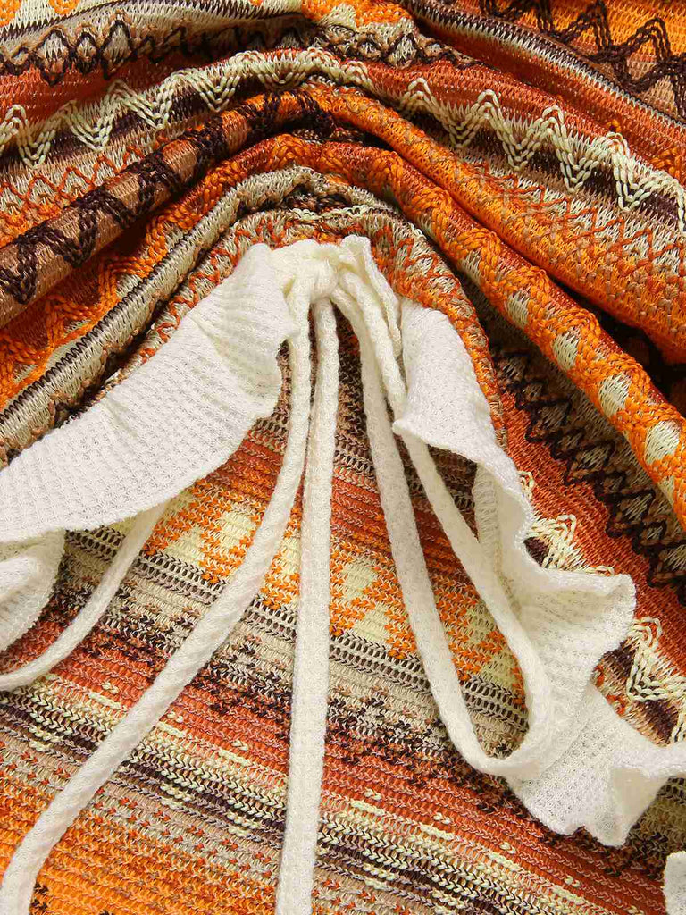 Multicolor 1960s Bohemian Drawstring Knit Straps Dress, vintage dress, retro fashion - perfect for women who love vintage and retro fashion