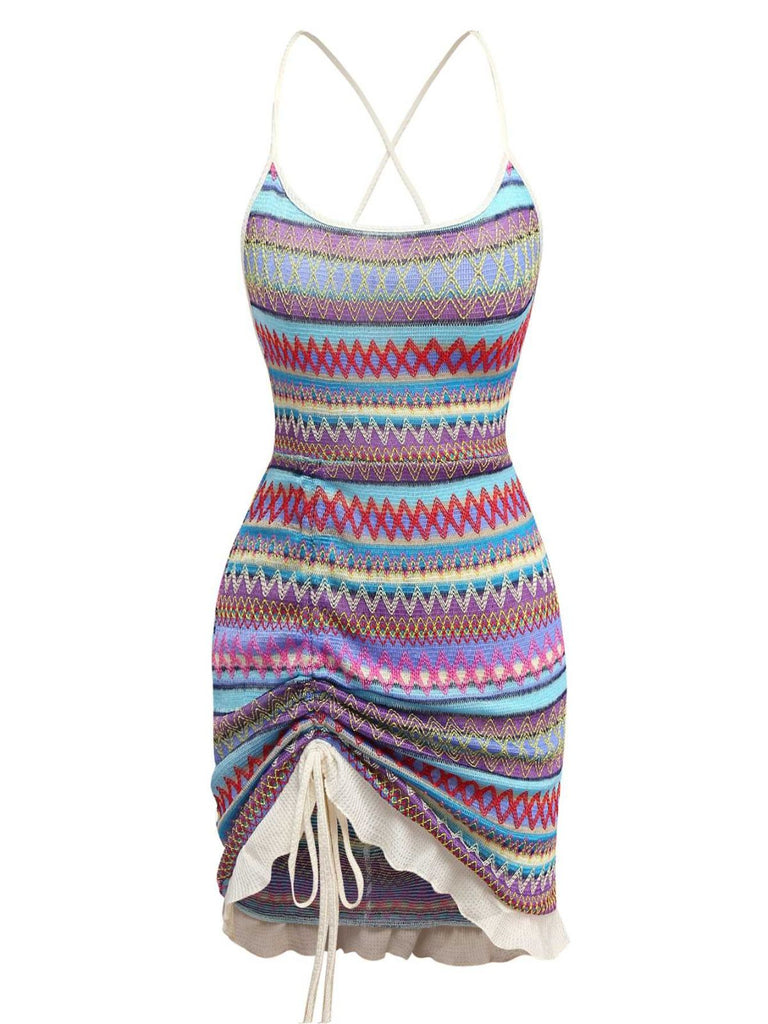 1960s Bohemian Drawstring Knit Straps Dress — a 1960s silhouette that turns sidewalks into runways
