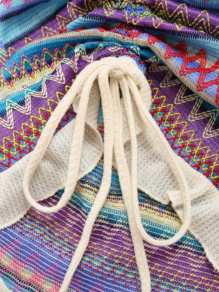 This 1960s Bohemian Drawstring Knit Straps Dress wraps her in 1960s elegance, one twirl at a time