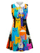 [Pre-Sale] Multicolor 1960s Cats A-Line Peter Pan Collar Dress, vintage dress, retro fashion - perfect for women who love vintage and retro fashion