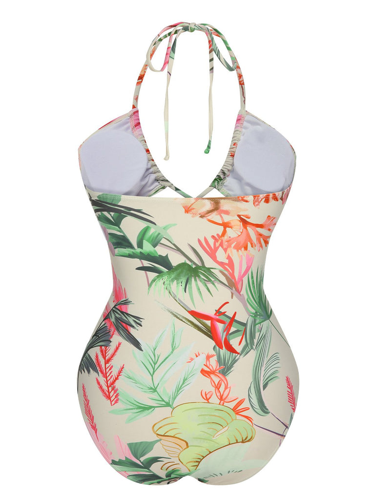 Multicolor 1960s Chest Buckle One-Piece Swimsuit, vintage swimsuit, pin-up swimwear - perfect for women who love vintage and retro fashion