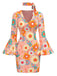 Multicolor 1960s Daisy Flare Sleeve Hippie Dress - vintage dress, retro fashion