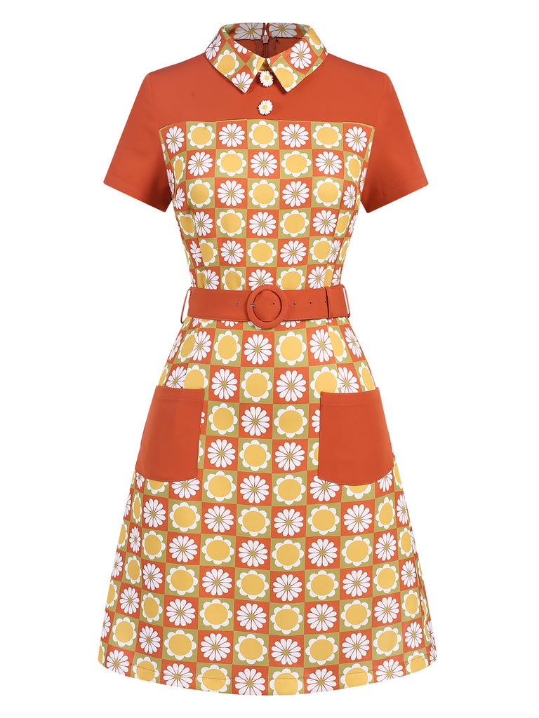 Retro Stage 1960s Daisy Lapel Belted Mini Dress in Multicolor Retro Stage 1960s Daisy Lapel Belted Mini Dress in Multicolor