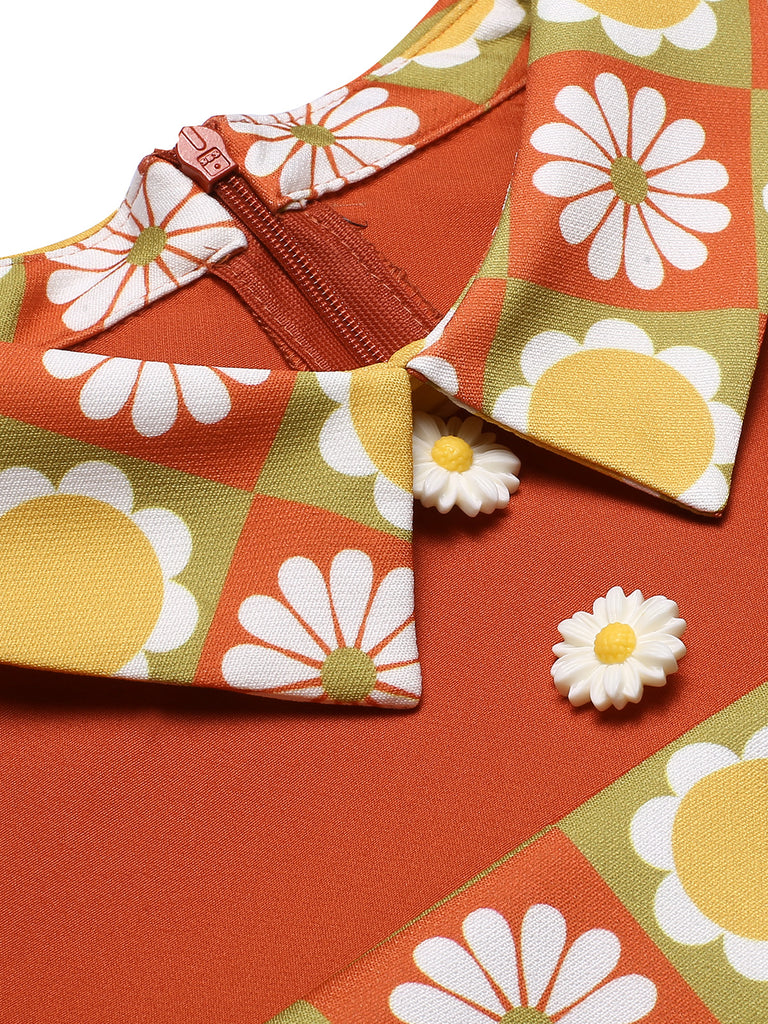 Multicolor 1960s Daisy Lapel Belt Dress | Retro Stage