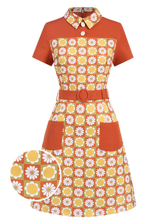 Multicolor 1960s Daisy Lapel Belt Dress, vintage dress, retro fashion - perfect for women who love vintage and retro fashion