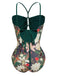 This Multicolor 1960s Floral Halter One-Piece Swimsuit carries 1960s vacation dreams in every stitch