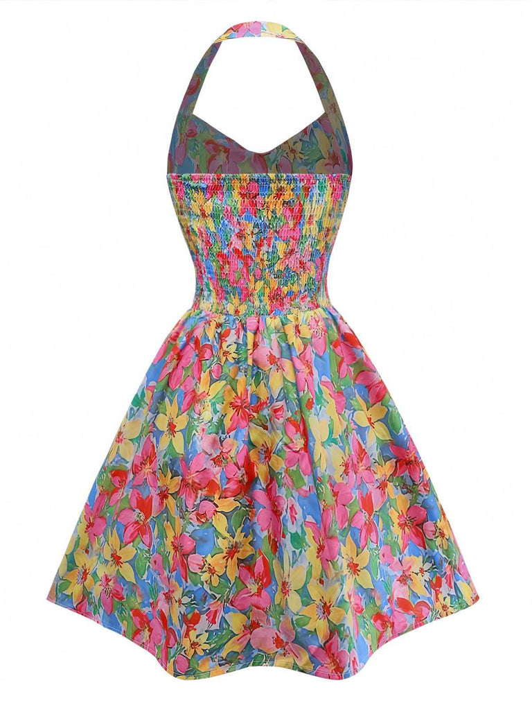A-line Halter Floral Bow Heart Pocket Mini Dress Derby Dress 2026