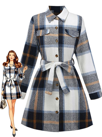 Multicolor 1960s Plaid Belted Shirt Dress - vintage dress, retro fashion