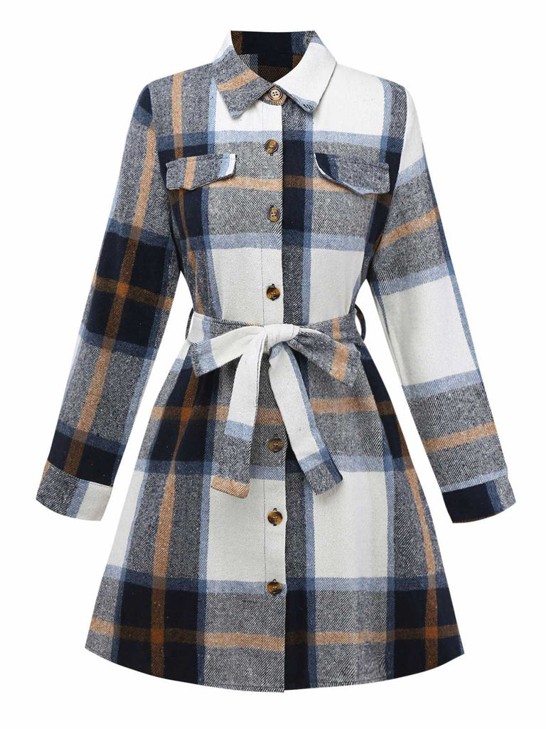 Multicolor 1960s Plaid Belted Shirt Dress - vintage dress, retro fashion