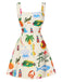 She slips into this Multicolor 1960s Tropical Fruits Wide-Straps Dress and suddenly it's a 1960s daydream