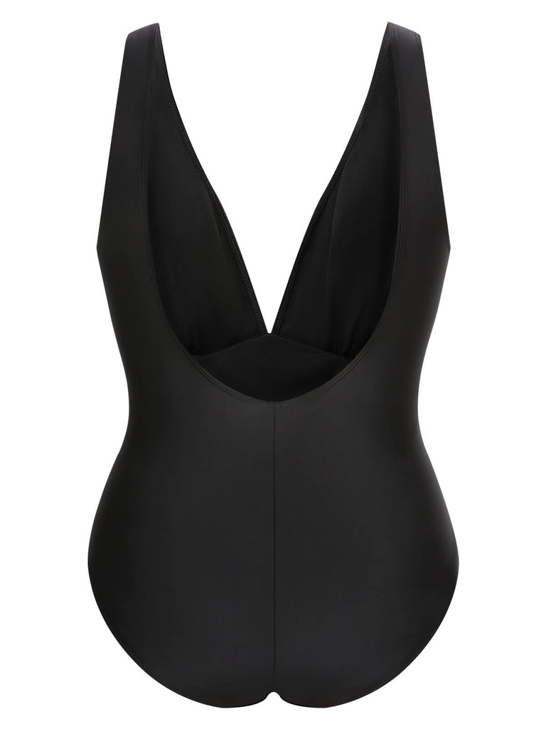 Multicolor 1960s V-Neck U-Back Swimsuit — because 1960s glamour never goes out of style