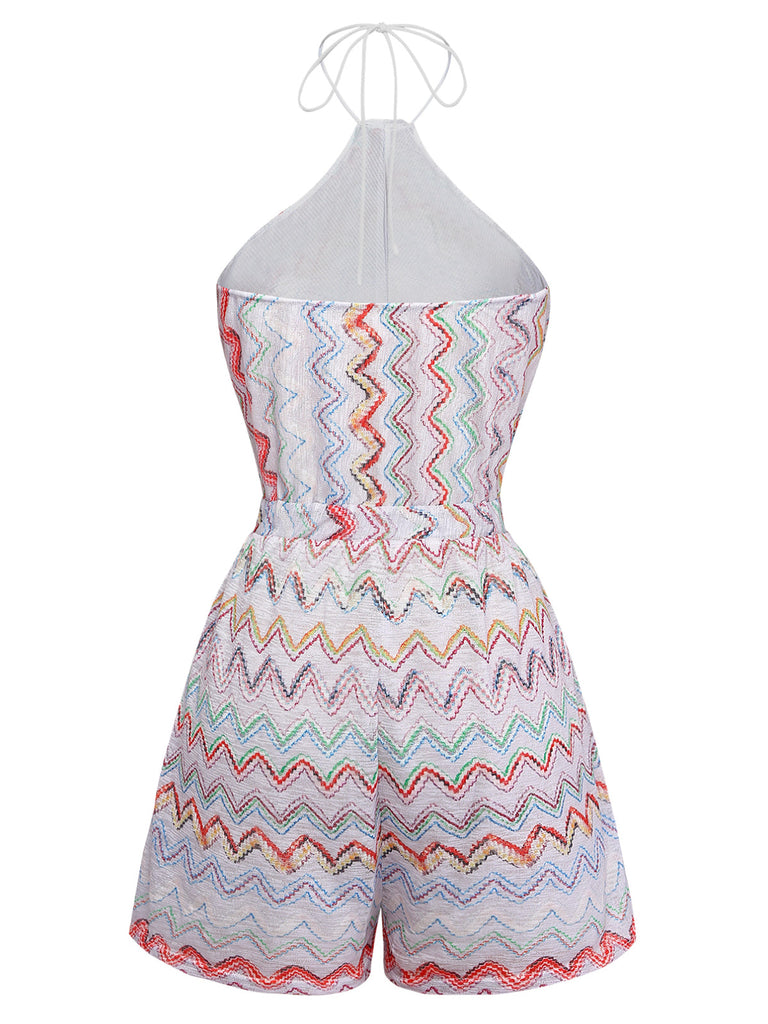 Multicolor Rompers Multicolor 1960s Wave Striped Sleeveless Romper | Retro Stage
