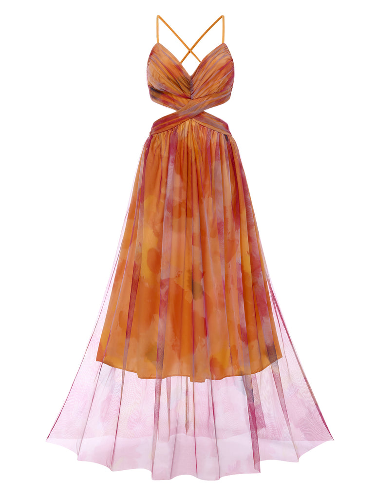 70s Boho Dress Women's Floral Tie-Back Mesh Backless Floor Length Dress 70s Boho Dress Women's Floral Tie-Back Mesh Backless Floor Length Dress