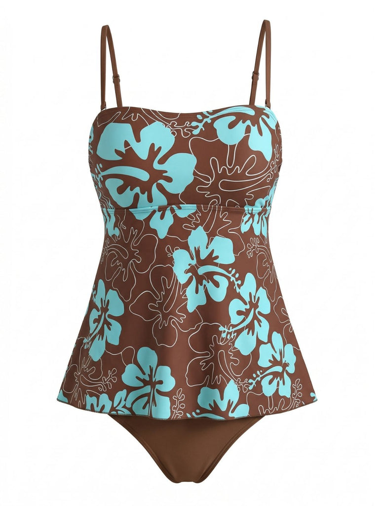 Multicolor 1970s Boho Strap Tankini Set - vintage fashion, retro style