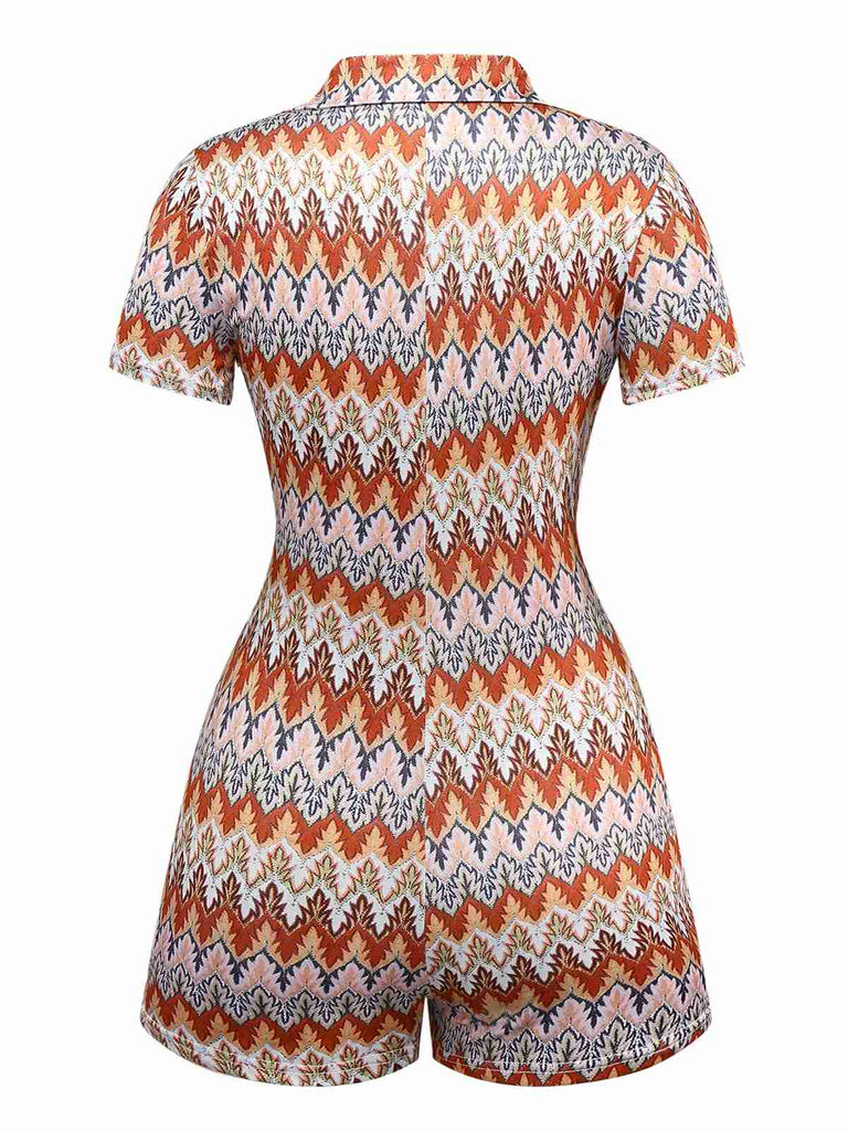 Multicolor 1970s Boho Trees Lapel Romper - vintage jumpsuit, retro fashion