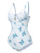 This Multicolor 1970s Butterfly Bow Strap Swimsuit carries 1970s vacation dreams in every stitch