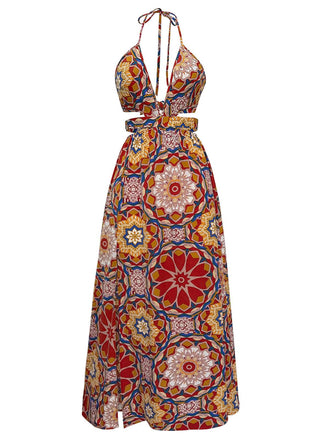 She slips into this Multicolor 1970s Floral Bohemian Halter Dress and suddenly it's a 1970s daydream