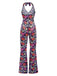Multicolor 1970s Hippie Floral Halter Jumpsuit, vintage romper, retro jumpsuit - perfect for women who love vintage and retro fashion
