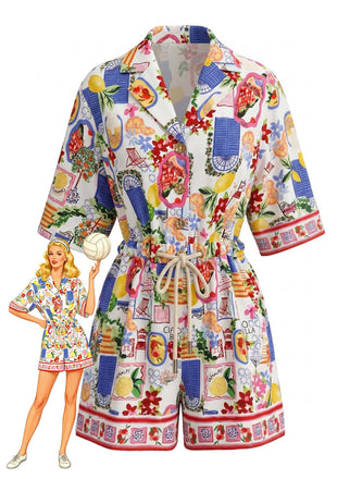 Multicolor 1970s Vintage Floral V Neck Jumpsuit 2