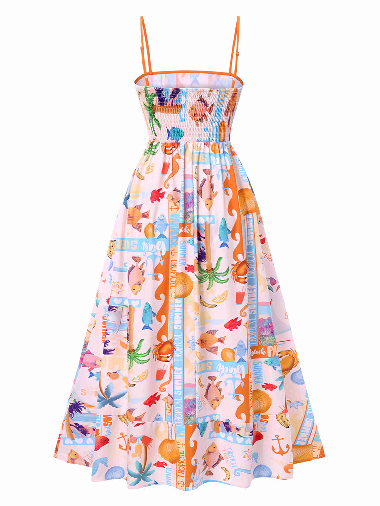 Women's Tropical Print Ocean Live Print Suspender Casual Maxi Dress Women's Tropical Print Ocean Live Print Suspender Casual Maxi Dress