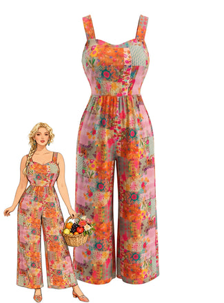 Pat 1970s Patchwork Cami Classic Jumpsuit